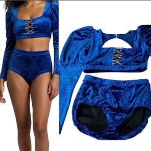 LA dance solo custom blue costume velvet 2 piece renaissance SA-Small adult